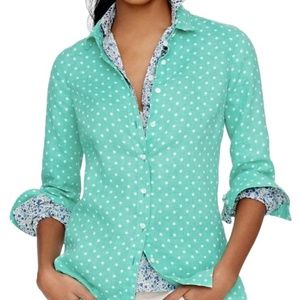 J Crew Factory Linen Mint & White Polka Dot Shirt